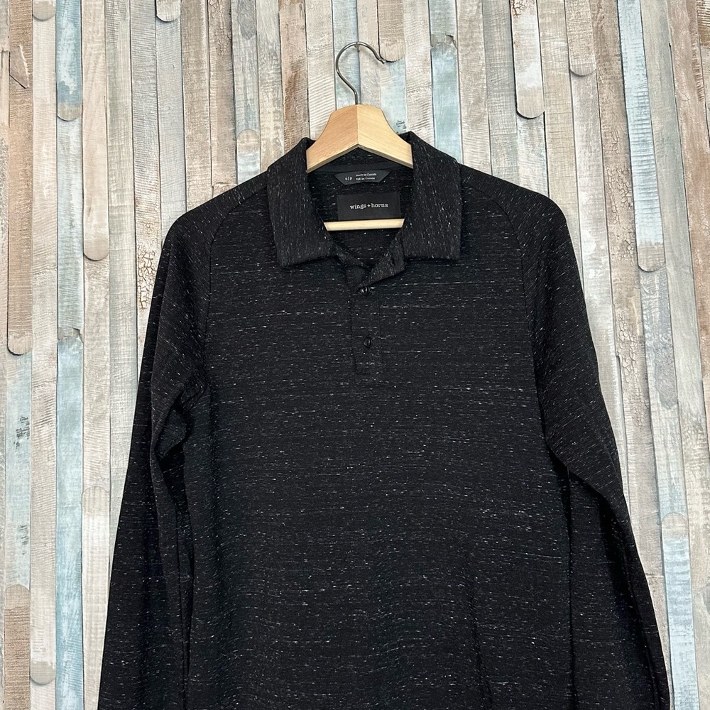 Wings + Horns S Signals Long Sleeve Polo Shirt Static‎ Black Japanese Ponte $149